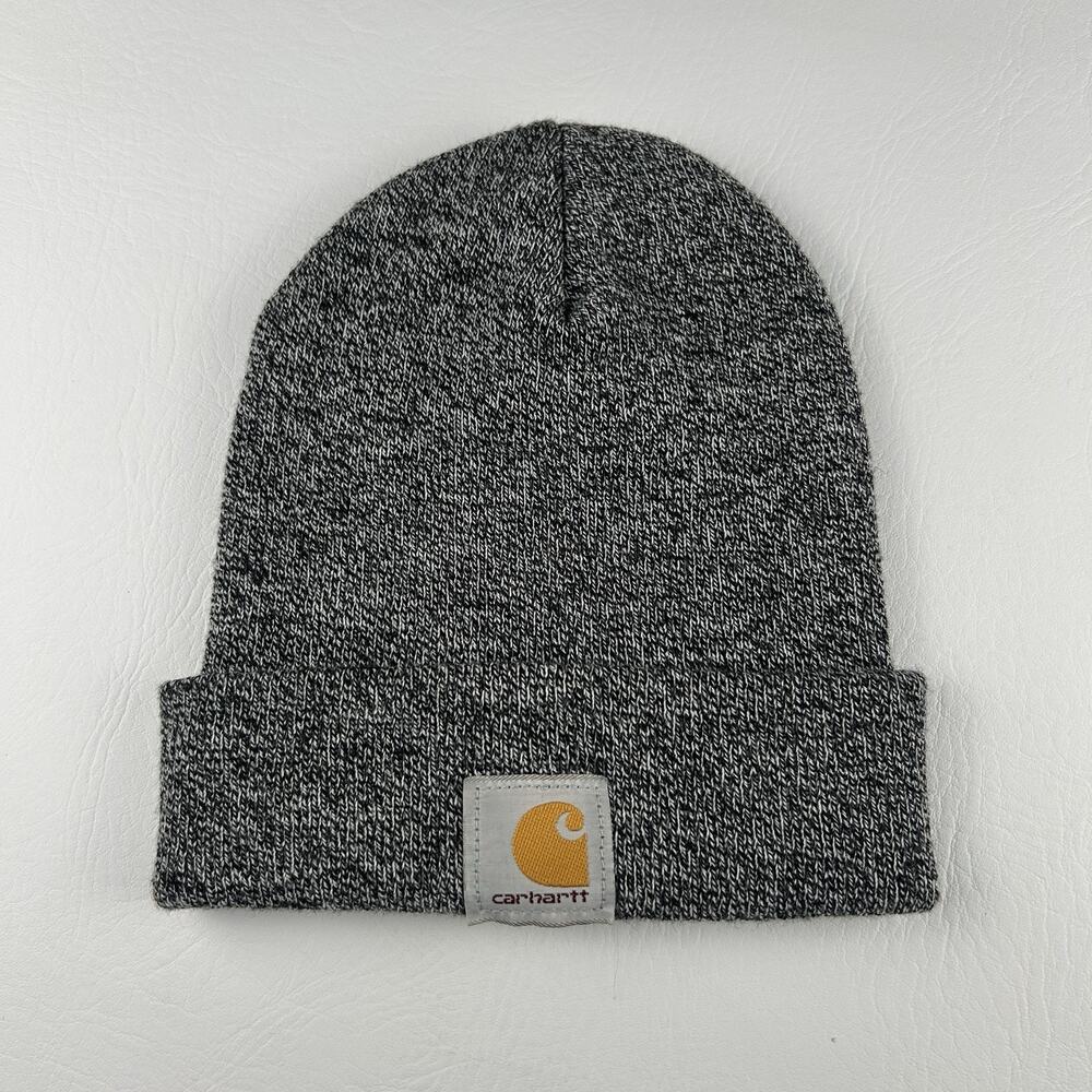 Carhartt Gray Marled Knit Beanie Hat Cuffed Logo Patch One Size Unisex